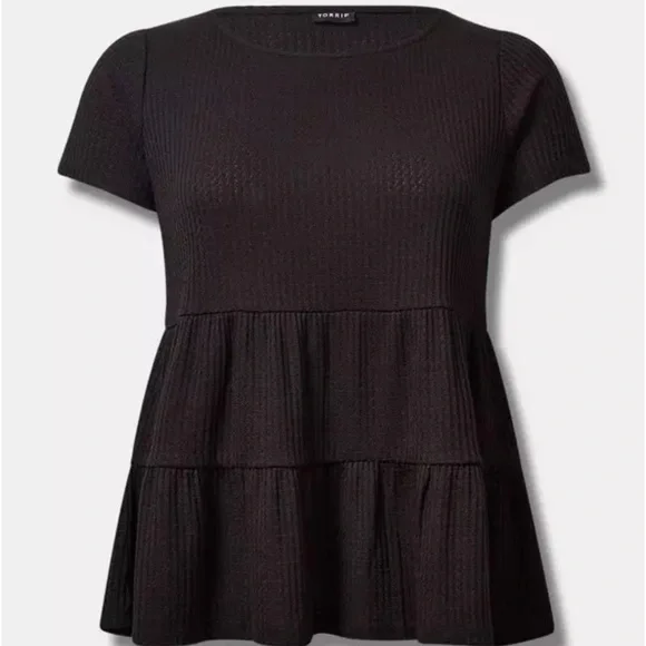 Torrid Waffle Knit Tiered Top – Green, Size 1 - Picture 3 of 6